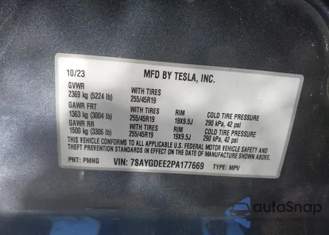 2023 Tesla Model Y Awd/Long Range Dual Motor All-Wheel Drive из США, поврежденный, VIN 7SAYGDEE2PA177669